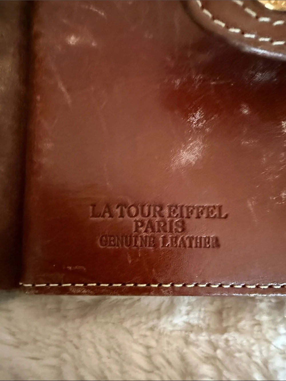 La Tour Eiffel Paris Brown Pebbled Leather Shoulder Bag and Wallet Set Dust Bag